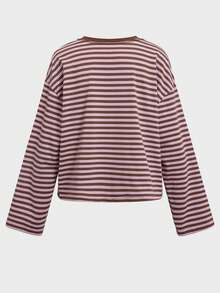 QUNGIGU Blusa feminina básica de manga comprida com gola redonda, estilo casual, solta e confortável para o outono. - Rosa - Ver 3