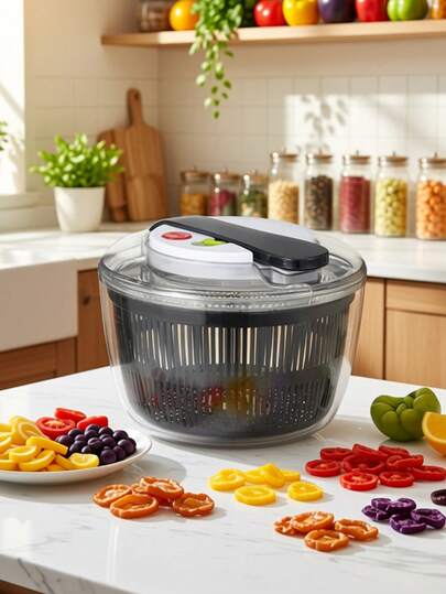 Máy sấy rau củ thủ công 1 chiếc, bao gồm bát rửa, rổ lọc và tay cầm xoay - Chất liệu ABS bền, không cần điện - Lý tưởng để nhanh chóng làm salad và loại bỏ độ ẩm trong rau củ, máy sấy thực phẩm, rổ lọc.