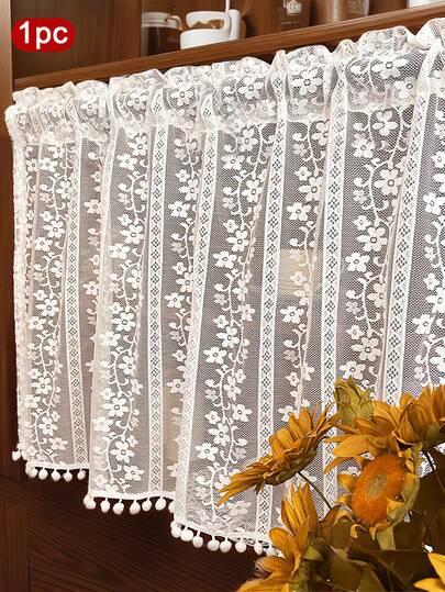 1 pièce Rideau transparent en dentelle de couleur unie, style bohème, semi-occultant, avec poche pour tringle. Convient pour la chambre à coucher, le salon, la cuisine, la salle de bain, la décoration d'armoire, le rideau de fenêtre du salon