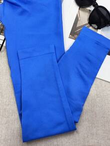 Quần legging yoga nữ, quần bó yoga cạp thấp có gân, quần legging tập thể dục, quần yoga không đường may, quần bó thể thao co giãn. - Màu xanh lam - Xem 5