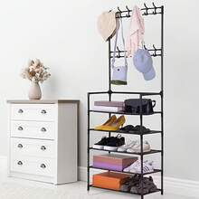 Senmeo 5-Tier Metal Coat Rack With 10 Double Hooks, Space-Saving Multi-Functional Storage Organizer With Separate Shoe Rack For Entryway, Hallway & Living Room - Black - View 4