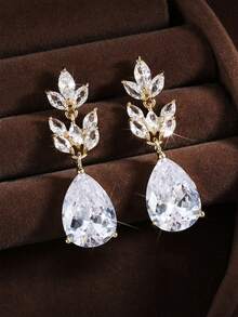 2只简约四叶草立方氧化锆水滴吊坠耳环，适合青少年日常佩戴 - 耳飾 - 查看 5