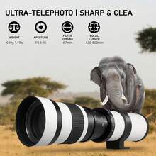 420-800mm F8.3 远摄变焦镜头（手动对焦）兼容 EOS Rebel T8I/T7I/T7/T6I/T5/T3I/T2I/Xsi/SL3/SL2/T100/90D/80D/70D/50D/5D Mark IV/6D II/7D II/1D X III II 数码单反相机 - 手动对焦 - 查看 8