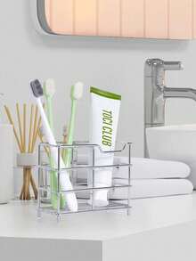 Stainless Steel Toothbrush Holder, Multifunctional Bathroom Organizer For Toothbrushes, Toothpaste, And Electric Toothbrushes, Rustproof Wall-Mounted Or Countertop Rack With 5 Slots - Multicolor - View 3