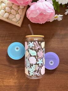 Ly thủy tinh đựng cà phê đá có ống hút hình vỏ sò, ly thủy tinh ống hút kiểu nữ tính, ly thủy tinh đựng cà phê & matcha có ống hút, ly đựng đồ uống lạnh có ống hút, ly đựng trà sữa & nước ép có ống hút, món quà tuyệt vời nhất dành cho các cô gái! - Nhiều màu - Xem 9