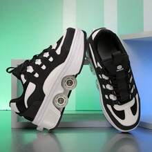 Giày trượt patin 4 bánh vô hình dành cho thanh thiếu niên/người lớn, giày patin tự động thu gọn có dây buộc, chất liệu da PU. - màu đen - Xem 5