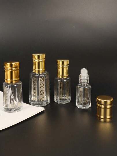 Luxuriöser Stil 1/3 Stück Ätherisches Öl Rollerflasche, klare oktagonale Glasrollerflasche, leere Kosmetikflasche, kleiner Behälter mit Glasroller, goldfarbene Galvanisierung, Gravur, 3/6/12ml, geeignet für Parfüm, ätherische Öle, Reisezubehör