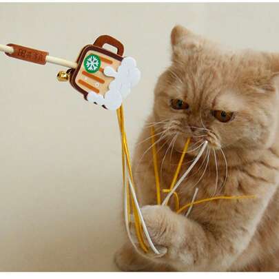 Tassel Cat Teaser Wand, Cat Interactive Toy With Long Tassel, Durable Chew Resistant Self-Entertainment Cute Fairy Wand Pet Toy