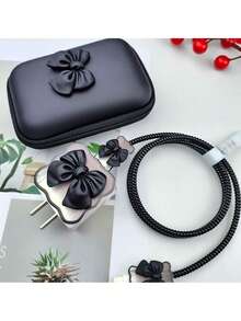 6pcs Bow Tie Apple Phone Charger Protective Case & Data Cable Organizer Set - Black - View 5