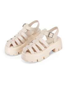 Coutgo Womens Platform Chunky Heels Sandals Gladiator Ankle Strap Heels Lug Sole Summer Fisherman Y2K Shoes - 裸粉色 - 查看 1