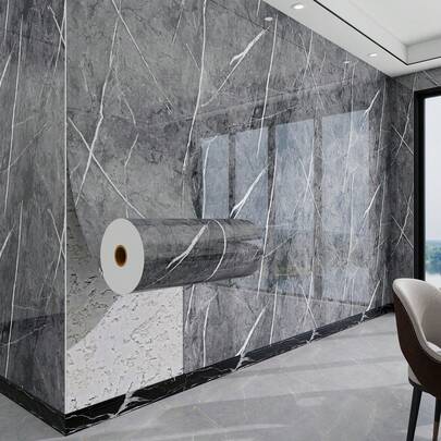 1 Roll Modern Marble Vinyl Self-Adhesive Wallpaper, Waterproof Removable, For Bedroom, Bathroom, Kitchen, Wall Decor, Floor Renovation, Washable, Scratch-Resistant, Rental House Renovation, Furniture Renewal, Easy To Apply