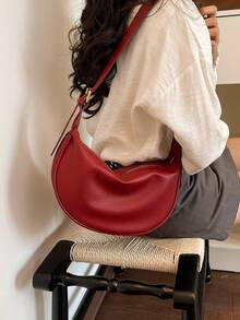 新款时尚女士纯色简约单肩包，PU材质，适合约会、购物，百搭优雅 - 紅色 - 查看 10