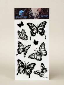 3D Butterfly Minimalist Temporary Tattoo Stickers - DIY For Anime Conventions, Carnivals, Music Festivals, Valentine's Day, Party Gifts, Suitable For Fingers, Ears, Shoulders, Neck, Collarbones, Waterproof & Realistic - Black - View 2