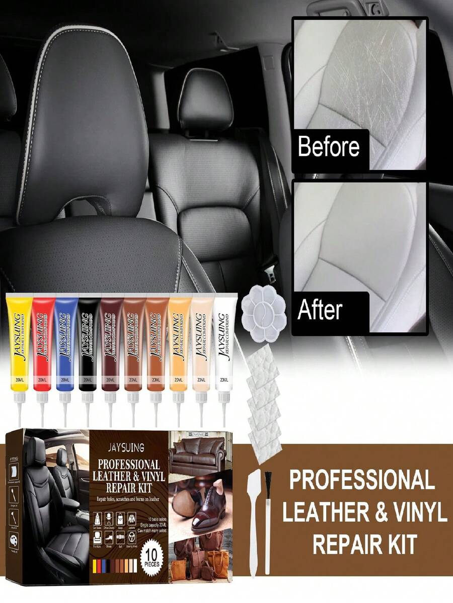 JAYSUING Leather Repair Kit Color Restorer Paste For Car Seats Sofa Couch Bags Shoes Wallets Scratches Cracks Peeling Fading Instantly Restores Original Color Hides Scuffs Damage Easy Apply Multi Surface Use Home Auto Leather Repair Kit,Leather Color Restorer