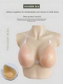 Invisible Self-Adhesive Thick Silicone Breast Petals With Waterdrop Shape Cups And Anti-Bump Nipples, Transparent Shoulder Straps, Breast Lift And Backless Push Up For Evening Dress, Wedding Dress And Swimming Wear - Apricot - View 9