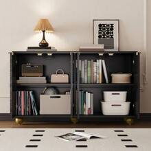 Sideboard With Four Molded Doors, Adjustable Interior Shelves, Metal Handles And Ball-Shaped Legs. - Hitam - View 4