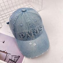 1PC Hat Women's Baseball Cap Spring Summer Washed Denim Hole Letter Baseball Cap Big Head Circumference Exposed Face Small Sunshade Soft Top Hat Men's - màu xanh nhạt - Xem 13