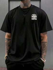 Camiseta con versículo cristiano, transpirable, de tela estampada a doble cara, antiencogimiento, de gran tama?o, urbana, suave y esencial para el día a día. - Negro - Ver 2