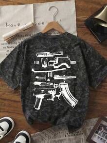 夏季新款时尚英文标语印花休闲圆领扎染短袖T恤，百搭时尚图案设计，适合女性，黑色 - 黑色 - 查看 7