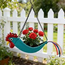 1pc Cast Iron Rooster Hanging Planter, Outdoor Patio Decor, Succulent Pot, Gardening Ornament, Easter Decoration, Spring Gardening Accessory - A - View 1