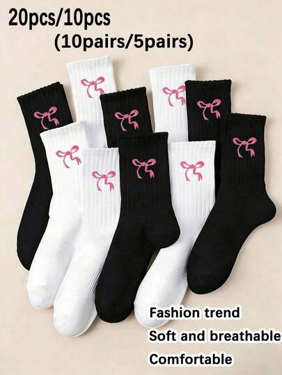 20/10/2 szt. Skarpetki damskie w różowe muszki do połowy łydki, skarpetki sportowe, modne, minimalistyczne, wygodne, oddychające, uniwersalne, do codziennego noszenia przez cały rok
