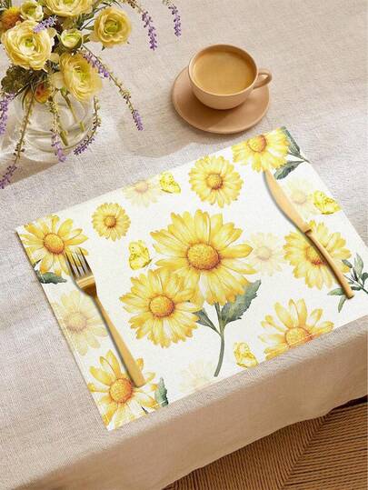1 tấm lót bàn ăn bằng vải lanh họa tiết hoa hướng dương, dùng cho bữa sáng, lót ly cà phê, lót bát, phụ kiện nhà bếp, dễ vệ sinh, thích hợp cho gia đình, phòng ăn, trang trí, quà tặng ngày lễ, quà tặng bạn bè, bộ nhiều món