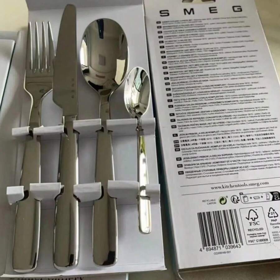 Bộ dao nĩa ăn kiểu Ý bằng thép không gỉ 4 món, bao gồm thìa tráng miệng, dao và nĩa, quà tặng dụng cụ nhà bếp Giáng sinh. - Nhiều màu - Xem 1