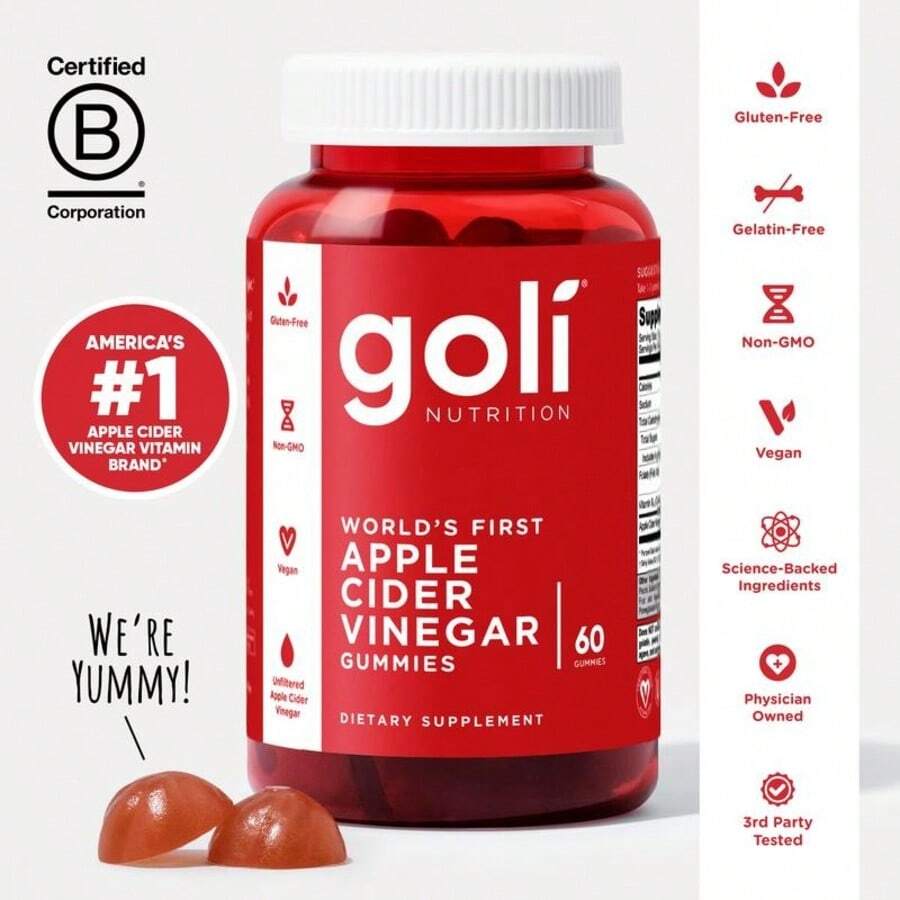 Goli Apple Cider Vinegar Gummy Vitamins, World's First - Vitamin B12, Gelatin-Free, Gluten-Free, Vegan & Non-GMO. America's #1 Apple Cider Vinegar Vitamin Brand - 220G - 查看 1