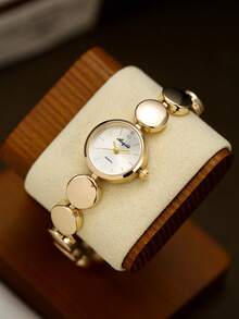 1pc Round Women's Quartz Watch Is Fashionable Retro And Exquisite Suitable For Daily Matching Birthday/Graduation Gifts Casual Gatherings - Gold - View 5