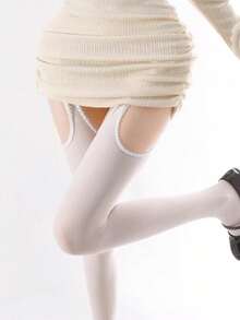 Medias altas de muslo con encaje sexy y calado para mujer, disponibles en 2 colores para uso diario y fiestas - Multicolor - Ver 6