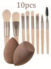 Bộ cọ trang điểm 10 món, bộ cọ tán phấn mắt và má hồng di động, dụng cụ làm sạch da mặt, bông trang điểm, bộ dụng cụ trang điểm bao gồm 8 cọ trang điểm + 2 bông trang điểm, cọ phấn phủ, cọ mắt, cọ kẻ lông mày, cọ nền, cọ má hồng, cọ trộn màu, cọ che khuyết điểm, bông trang điểm, bông trang điểm, cọ trang điểm lông mềm. - nhiều màu - Xem 18