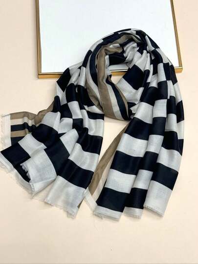 1pc Women's Simple Printed Scarf, Fashion Scarf, New Sunscreen Beach Shawl, Cotton Linen Feel Shawl For Women