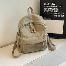 Women's Small Velvet Backpack, Stylish, Solid Color (Without Keychain) - Khaki - View 1