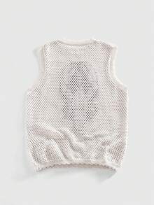 Áo vest len dệt kim dáng rộng, khoét lỗ, ngắn tay, thêu họa tiết. - trắng - Xem 2