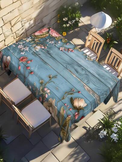 1pc Green Floral Theme Printed Smooth Waterproof Tablecloth, Suitable For Dining Area, Anniversary, Banquet Lunch, Backyard BBQ, Easy Care And Reusable, Elegant And Unique, 2D Printed