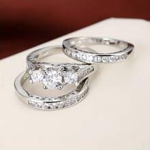 1pc Three-Layer Stacked Rhinestone Ring, Niche Design Luxury Zirconia Stone Knuckle Ring, Versatile For Daily Wear, Gifts, Parties - Ring Set - View 3