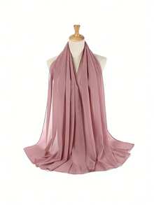 1pc Casual Versatile Elegant Muslim Headscarf, Soft Breathable Chiffon Fabric, Spring/Summer - Dusty Pink - View 4