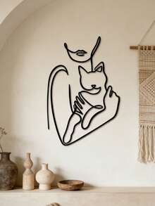 Fashionable Metal Wall Art - Cat Line Decor, Unique Modern Home Decor, Perfect Gift For Cat Lovers Gifts Birthday Graduation - Black-d - View 4