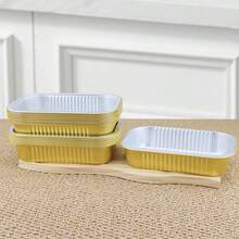 10pcs Gold Rectangular Aluminum Foil Baking Trays, Thick & Durable, Suitable For High-End Party, Wedding, Baking, Takeout Packaging, Oven-, With Or Without Lids - Gold - View 6