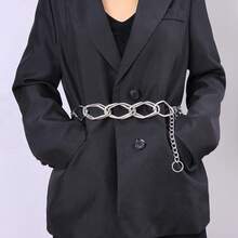 1 pieza Cadena de cintura de metal grueso de moda, cinturón de cadena gruesa y versátil de geometría para mujeres - Plateado - Ver 7
