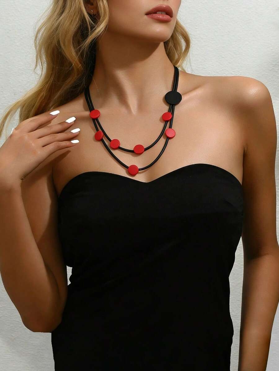 MARLIWOO 1件手工多层串珠波西米亚风时尚项链，女士款 - 彩色 - 查看 1