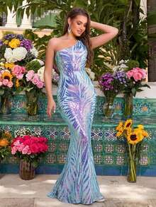 Đầm dạ hội không tay đính sequin họa tiết hoa thanh lịch dành cho nữ. - Màu xanh bạc hà - Xem 2