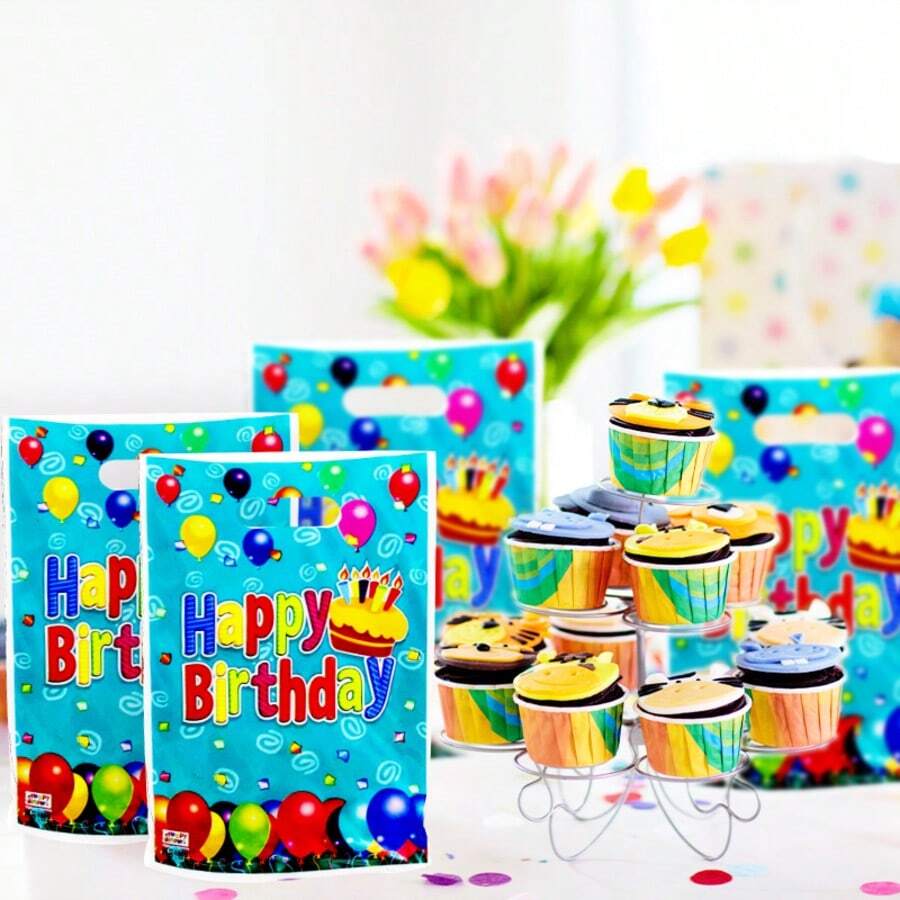 10pcs Happy Birthday Party Plastic Iridescent Gift Bags - A - View 1