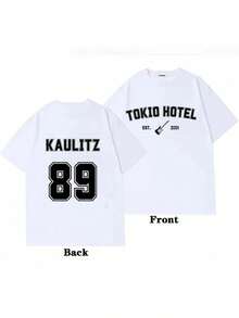 Camiseta Tokio Hotel Kaulitz com estampa nas costas - camiseta gráfica da banda, estampada com o número 89, respirável, modelagem regular, unissex. Item indispensável para fãs de bandas de rock alemãs, amantes da música, colecionadores de roupas estampadas, produtos oficiais de bandas e entusiastas do fitness. - Branco - Ver 7