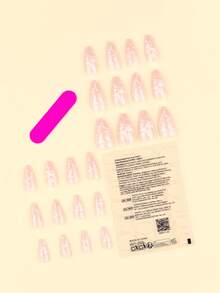 24pcs Minimalist Ribbon Short Press-On Fake Nails, Almond Shape Manicure Set With 1 Adhesive Sheet And 1 Nail File, Suitable For Daily Wear - Multicolor - View 2