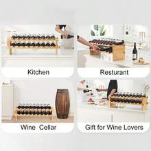 18 Bottle Stackable Modular Wine Rack Bamboo Wood Display Shelf 2-Tier - Apricot - View 4