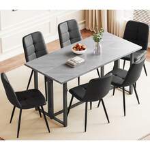 Cement Gray Table + PU Black Chair