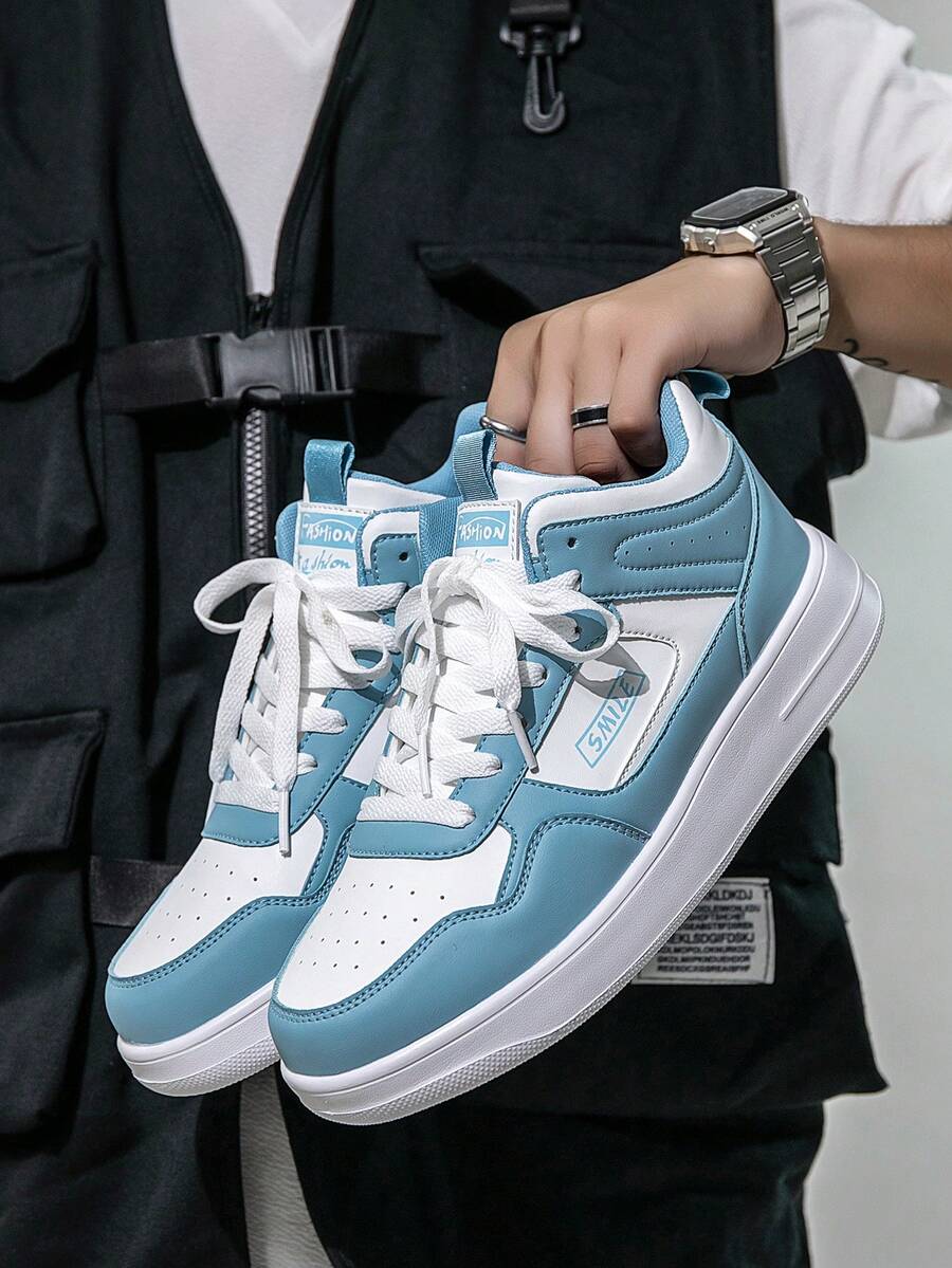 Zapatillas deportivas de cuero de color block de estilo casual y versátil, cómodas para actividades al aire libre