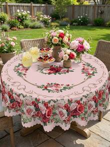Toalha de mesa elegante com estampa de pergaminho em ouro rosa (1 peça), feita de poliéster resistente com bordas franzidas, à prova de manchas, impermeável, lavável e sem rugas, adequada para diversas ocasiões. - Multicolorido - Ver 9