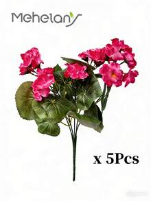 MEHELANY 10/5/1 株仿真玫瑰红天竺葵花，丝质天竺葵花，抗紫外线户外灌木植物，适用于门廊、花园、窗台花箱、家居婚礼装饰，也适用于室内桌面、户外花盆、吊篮、派对和新年装饰 - 玫紅色 - 查看 11
